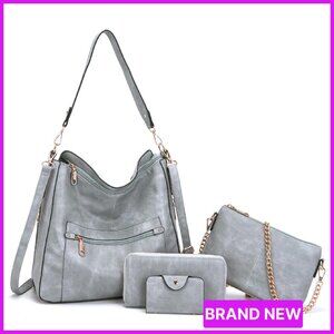 Large Crossbody Hobo Bag Set With Wallet 4PCS Soft PU Leather Tote